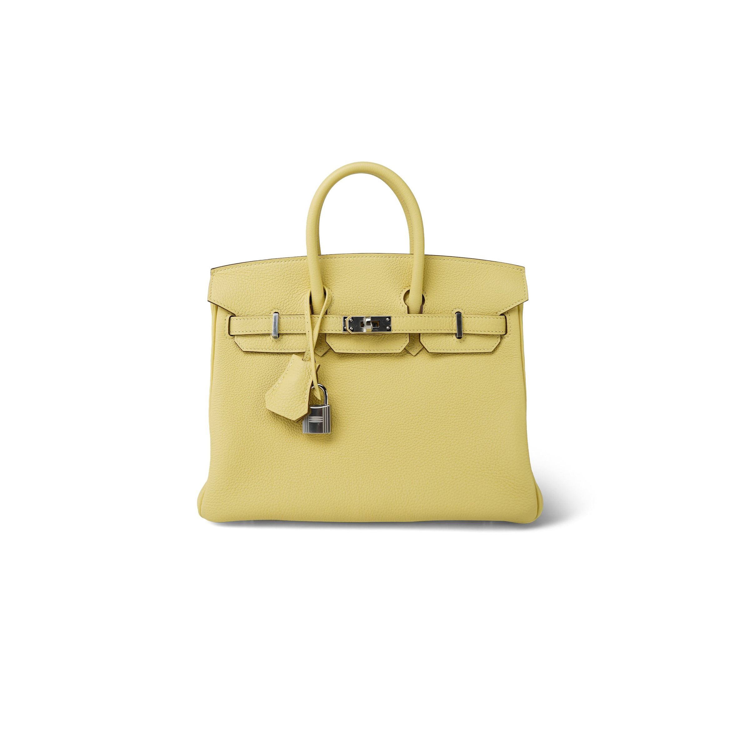 H**mes master birkin 25 togo leather lemon yellow silver buckle bag h028369ck1z (25*20*13cm)
